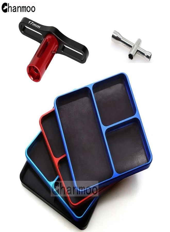 Chanmoo Aluminium RC Screw Tray Nuts Storage Tools with Magnetic Pad and 17mm Hex Wheels Wrench & Small Cross Hex Wrench Sleeve Repair Set Kit for 1/8 1/10 Car HSP HPI Axial Airplane Boat (Black) - Image 5